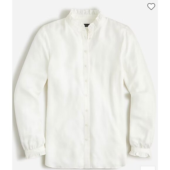 J.Crew $138 Drapey Ruffle Trim Shirt Size S Ivory BL642 - Picture 1 of 6